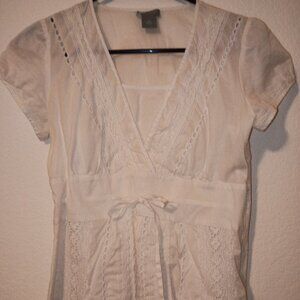 Ann Taylor White Cotton Eyelet Cap Sleeve Semi Sheer Summer Top Size 4P